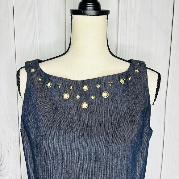 Jessica Simpson Womens Denim Shift Dress Sleeveless Sz 10 Grommet Detail - Picture 2 of 11